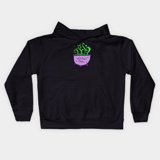 Halloween Purple Witches Brew Cauldron Doodle with Green Potion Cartoon, made by EndlessEmporium Kids Hoodie